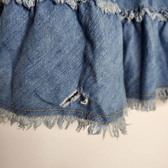 Vintage Y2K 90s 00s Candies Blue Low Rise Denim Studded Ribbon Tiered Skirt Sz 5 - Picture 4 of 9